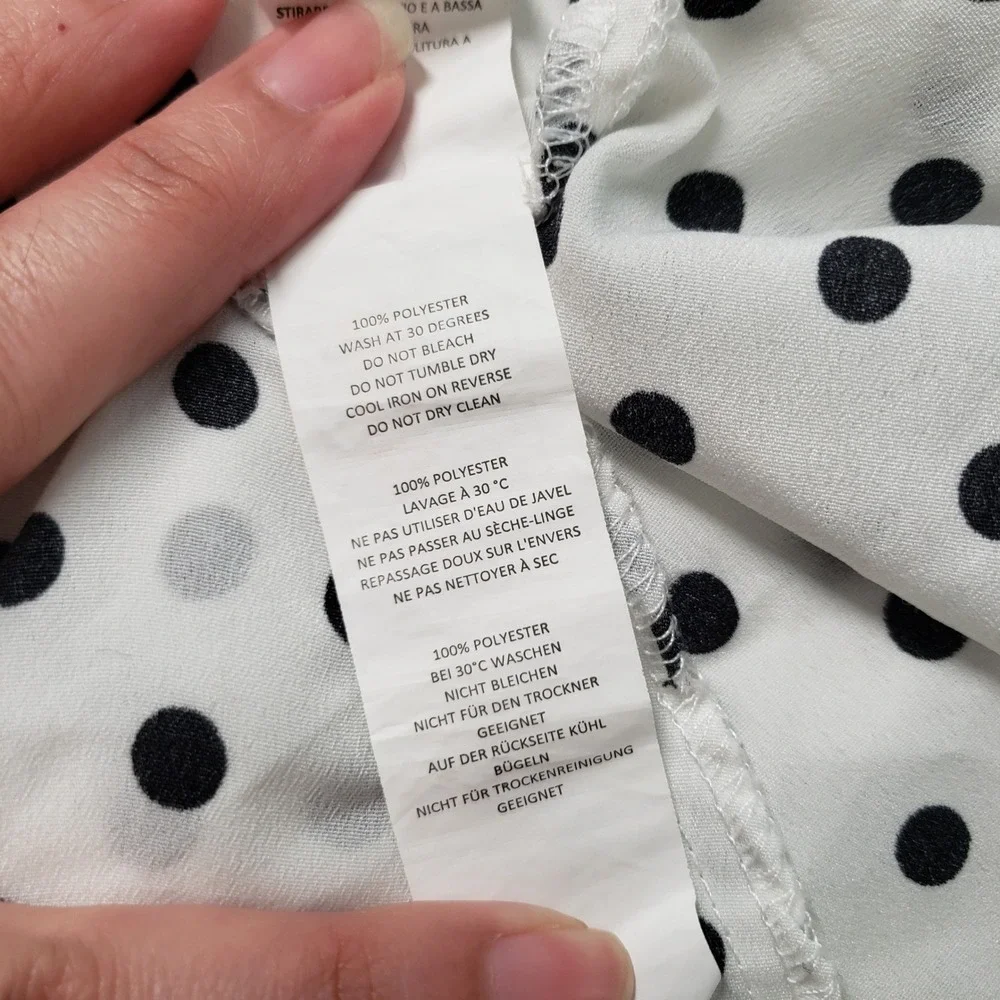 Boohoo Wrap Maxi Dress Womens 24 White Black Polka Dot Short Sleeve Romantic - Picture 13 of 16